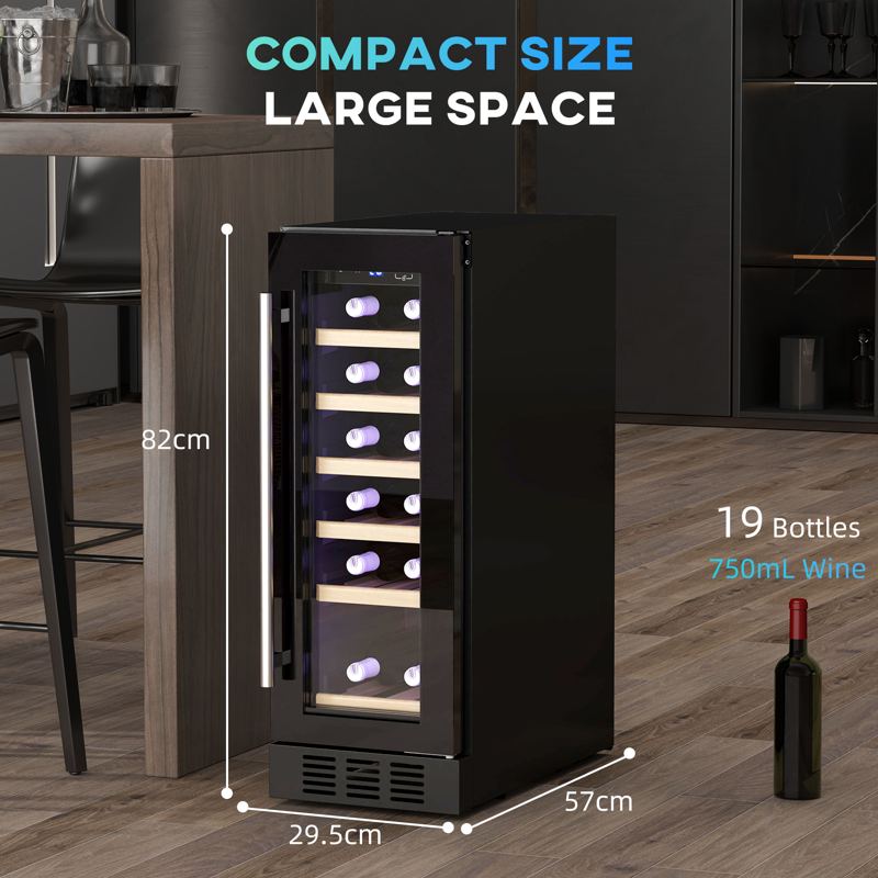 HOMCOM 19 Bottle 5-18℃ Wooden Rack Wine Fridge - Black