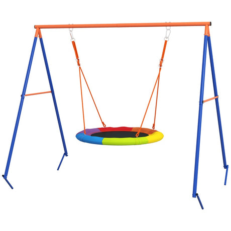 Outsunny Metal Kids Swing Set Nest Swing Seat with A-Frame Structure for Outdoor Use - Multicoloured