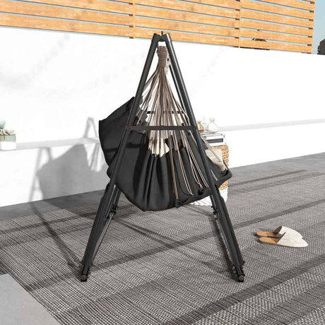 Outsunny Foldable Hammock Stand, Portable Hammock with Metal Frame, 2 in 1 Hammock Net Stand, Hammock Chair Stand with Carry Bag, Load Capacity 120kg, for Patio, Garden, Yard, Black