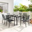 Outsunny Seven-Piece Minimal Metal Garden Dining Set, with Parasol Hole - Black