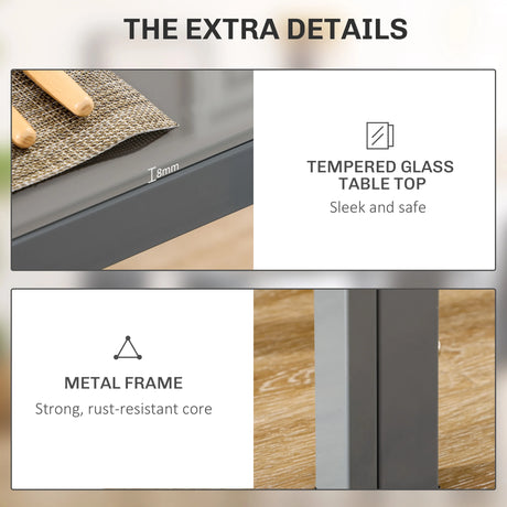 HOMCOM 5-Piece Kitchen Dining Table Set with 4 Faux Leather Metal Frame Chairs Glass Tabletop Desk for Dining Room, Kitchen, Dinette, Grey