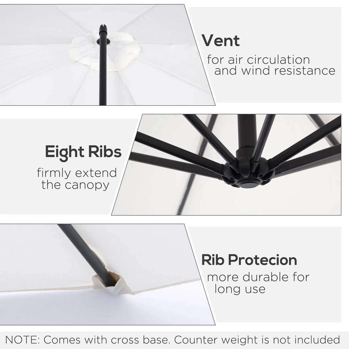 Outsunny 3m Banana Umbrella Parasol, Offset Cantilever Parasol Umbrella with Cross Base, Cream White