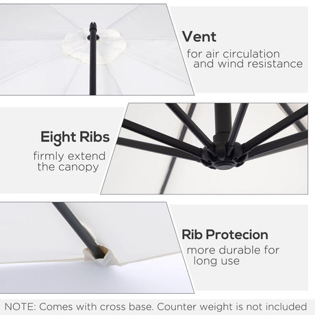 Outsunny 3m Banana Umbrella Parasol, Offset Cantilever Parasol Umbrella with Cross Base, Cream White