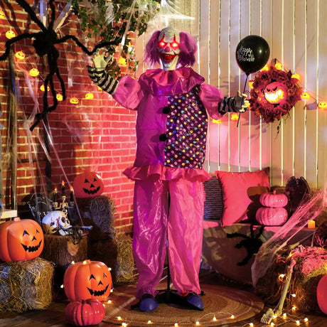 Outsunny 5273 Scary Animated Clown Decoration - Pink/Purple