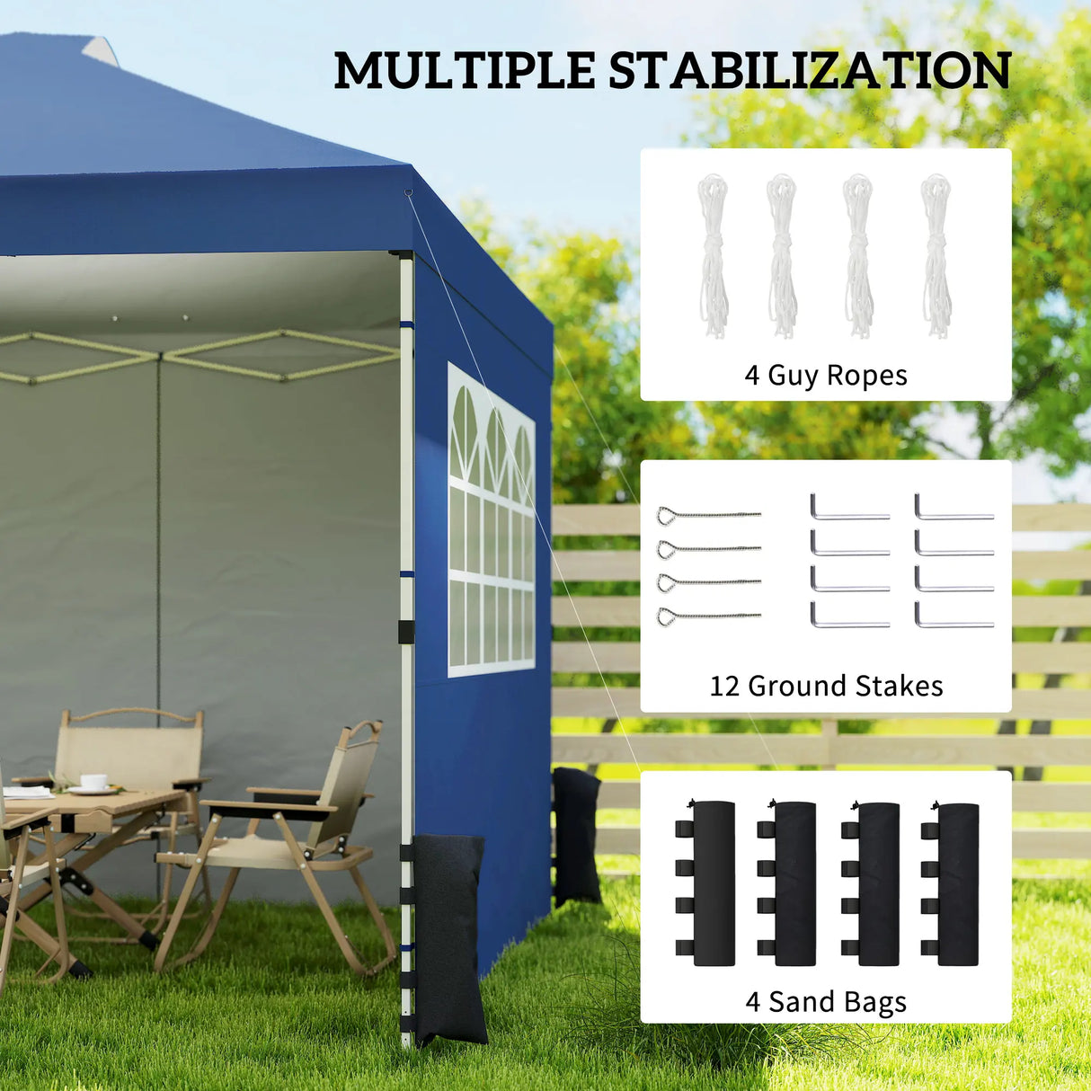 Outsunny Pop Up Gazebo Waterproof Height Adjustable Canopy with 3 Sidewalls Wheeled Bag for Parties 3 x 3 m Dark Blue