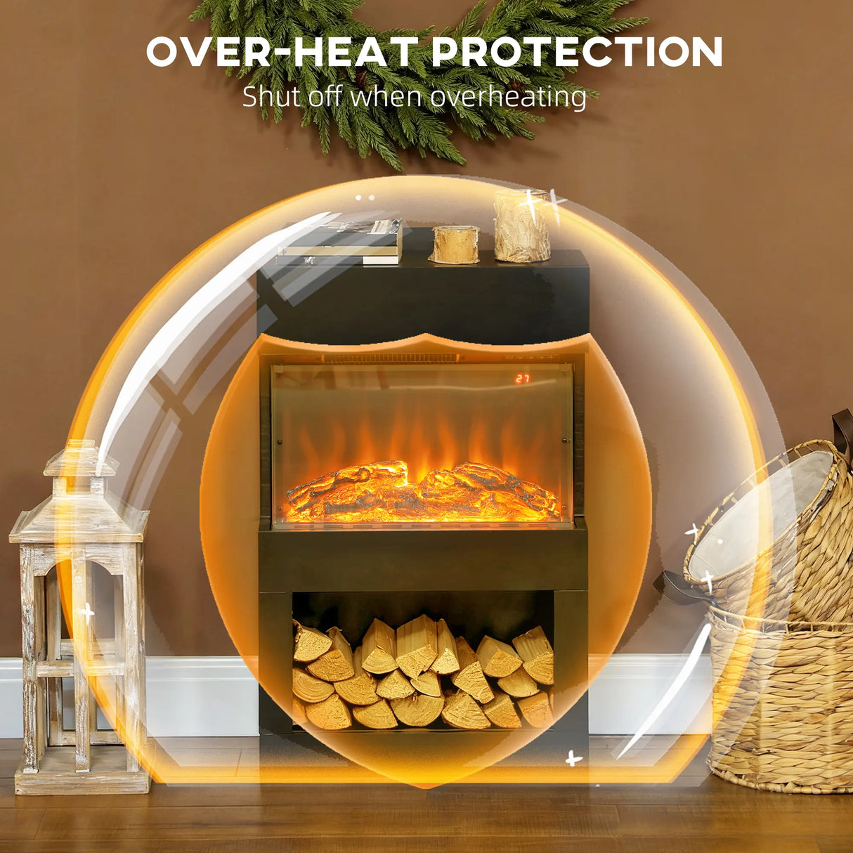 HOMCOM Electric Fireplace with 3D Flame Effect, 6 Colours & 3 Brightness Levels, 1000W/2000W Black Electric Fire and Mantel Reach up to 30m2 Space with Remote & Timer, 3 Sided View for Living Room