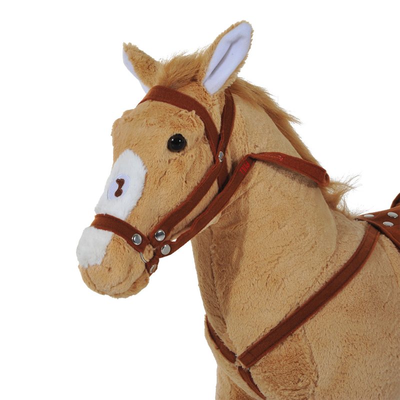 HOMCOM Kids Ride On Standing Horse Cuddly Toy Children Plush Soft Pony Gift w/ Neigh Sound or 3 Years and Up Beige