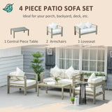 Outsunny 4 Pieces Outdoor Garden Furniture Set, Aluminium Frame Backyard Furniture w/ Thick Padded Cushioned Loveseat, 2 Chairs, and Glass Top Table, Champagne Gold