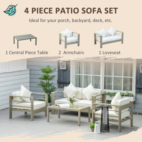 Outsunny 4 Pieces Outdoor Garden Furniture Set, Aluminium Frame Backyard Furniture w/ Thick Padded Cushioned Loveseat, 2 Chairs, and Glass Top Table, Champagne Gold