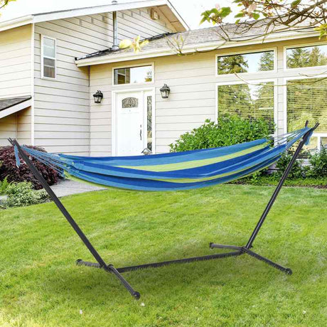 Outsunny 298 x 117cm Hammock with Stand Camping Hammock with Portable Carrying Bag, Adjustable Height, 120kg Load Capacity, Green Stripe