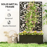 Outsunny Metal Garden Bed with Trellis, Wall Mounted or Freestanding Raised Planter with Privacy Panel, Black