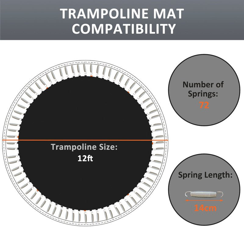 SPORTNOW Replacement Trampoline Mat with Spring Pull Tool, 72 V-Hooks, for 12ft Trampoline using 14cm Springs