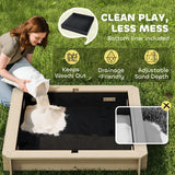 Outsunny Kids Square Wooden Sandpit, Children Sandbox Outdoor Playset