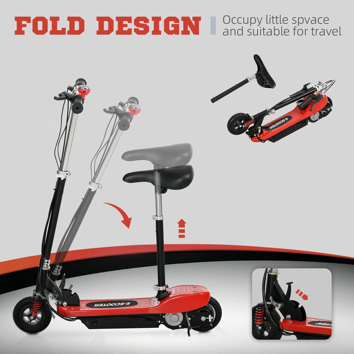 HOMCOM Steel Ride on Powered Scooter, Folding E-Scooter with Warning Bell, 15km/h Maximum Speed, for 6-14 Years Old, Red
