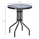 Outsunny Bistro Coffee Table Outdoor Tempered Glass Top Table Garden Round Dining Table - 60cm Diameter