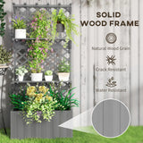 Outsunny 52L Wooden Planter, with Trellis and Shelves - Grey