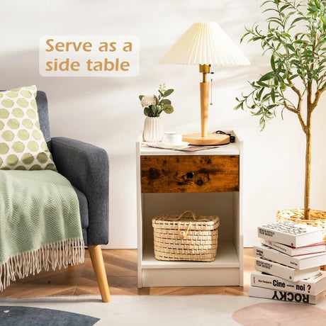 Set of 2 Nightstand with 1 Drawer and Storage Compartment