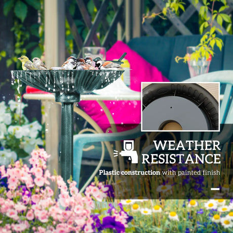 Outsunny 81cm Tall Bird Bath with 2 Decorative Birds, Vintage Style Birdbath with Flower Planter Base, Bird Bath Bowl for Garden, Green