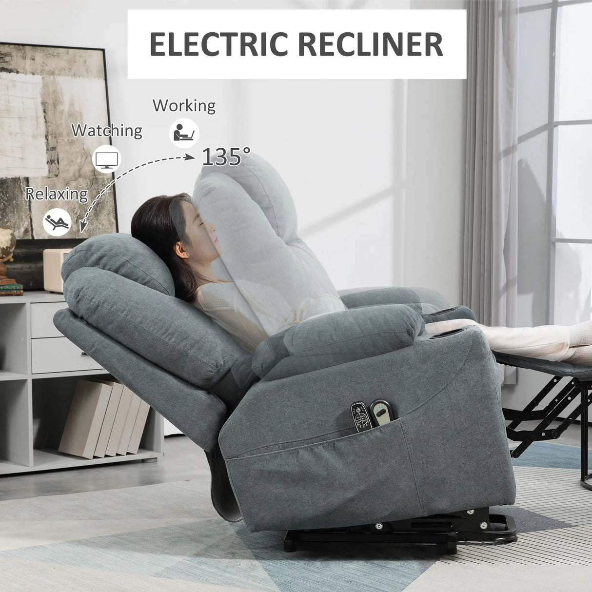 HOMCOM Lift-And-Recline Massage Armchair, with Heat - Grey