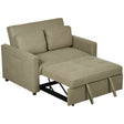 HOMCOM Loveseat Sofa Bed, Convertible Bed Settee with 2 Cushions, Side Pockets for Living Room, Light Brown