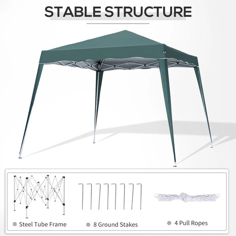 Outsunny 3 M x 3 M Base/ 2.5 M x 2.5 M Top Pop Up Gazebo with Carry Bag, Height Adjustable Slant Leg Party Tent Instant Event Shelter for Garden, Patio, Green