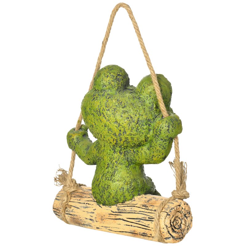 Outsunny Hanging Garden Statue, Vivid Frog on Swing Art Sculpture, Outdoor Ornament Home Decoration, Green