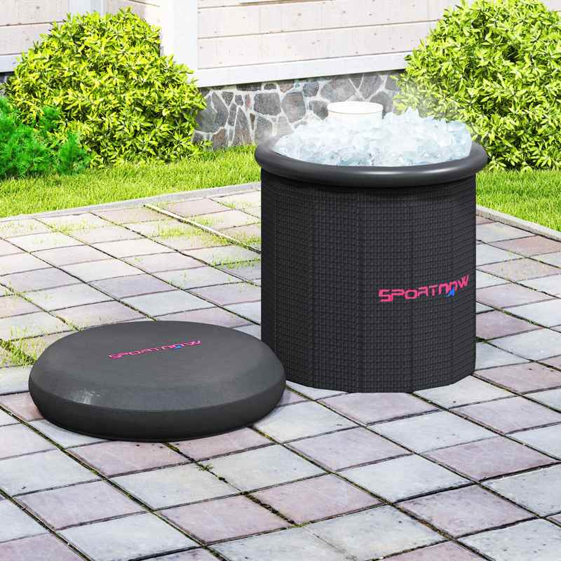 SPORTNOW 300L Outdoor Ice Bath Tub, with Lid, Cover, Carry Bag, Black