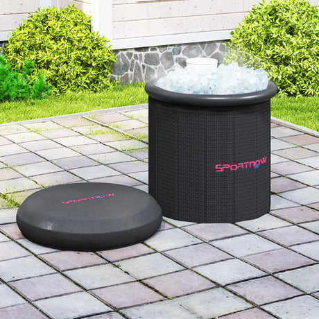 SPORTNOW 300L Outdoor Ice Bath Tub, with Lid, Cover, Carry Bag, Black