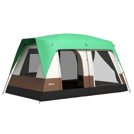 Outsunny Six-Man Camping Tent, with Small Rainfly and Accessories - Green