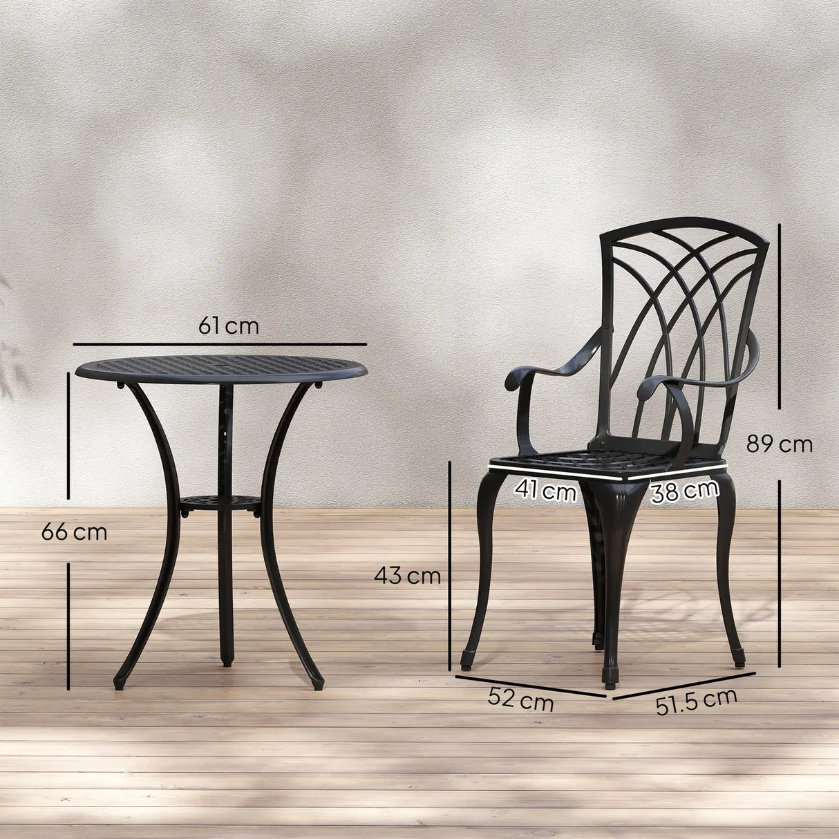 Outsunny 3 Pieces Garden Dining Set for 2, Cast Aluminium Outdoor Dining Set with 2 Armchairs and Round Dining Table with Parasol Hole, Garden Furniture Set, Brown
