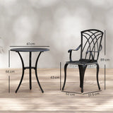 Outsunny 3 Pieces Garden Dining Set for 2, Cast Aluminium Outdoor Dining Set with 2 Armchairs and Round Dining Table with Parasol Hole, Garden Furniture Set, Brown