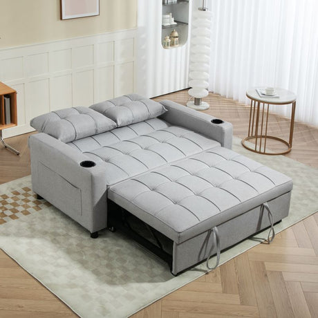 HOMCOM Two-Seater Pull-Out Sofa Bed - Light Grey