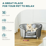 PawHut Dog Sofa Pet Chair, Kitten Bed Couch w/ Wooden Frame, Removable Cushion - Silver-Tone and Grey