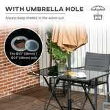 Outsunny Folding Outdoor Dining Table for 6, Rectangle Garden Table Tempered Glass Top with Parasol Hole Garden Lawn Backyard, 110 x 70 x 70 cm