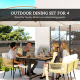 Outsunny 5 Piece Garden Furniture Set, Garden Dining Set with Wood-Plastic Table and 4 Armchairs, Beige