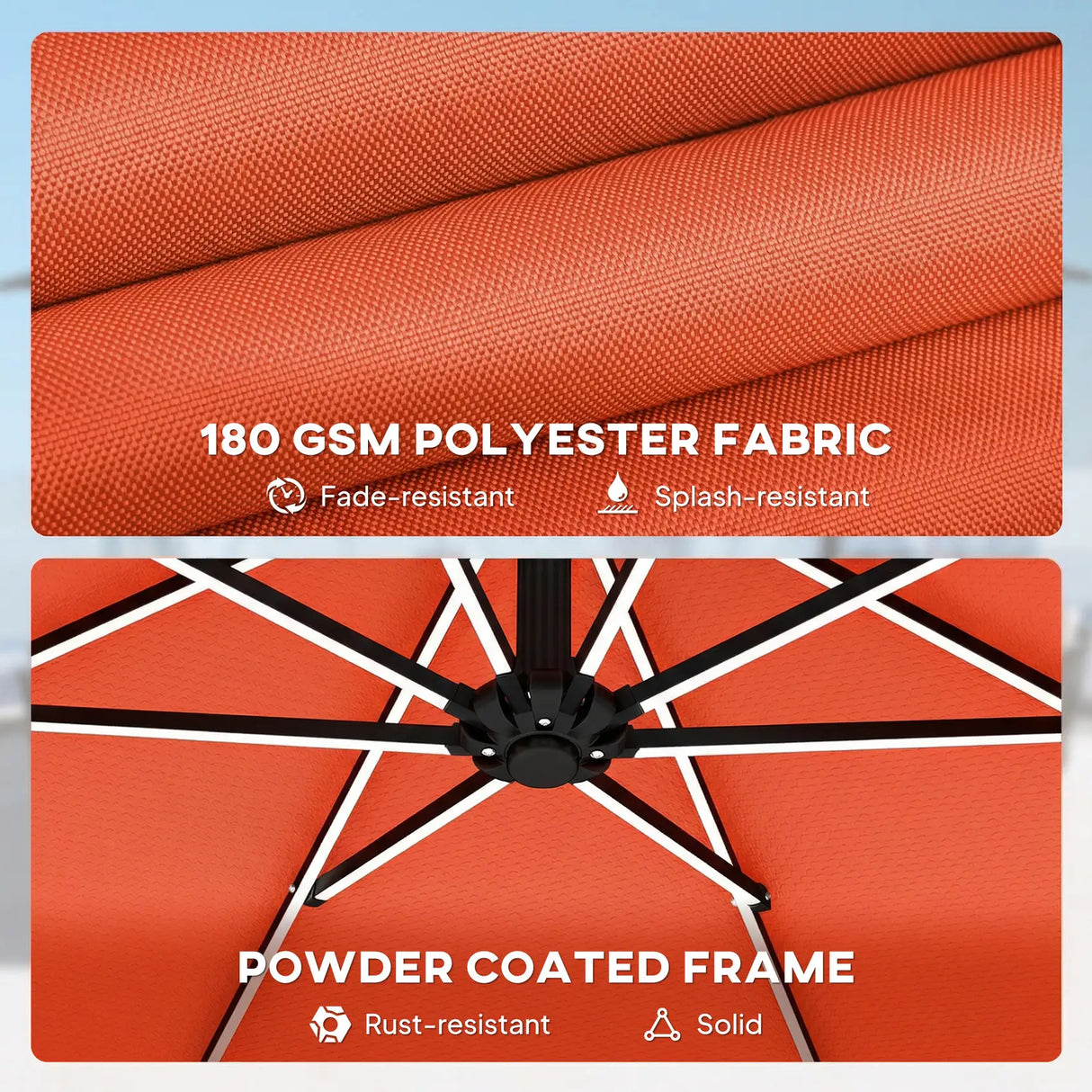 Outsunny 3 m Garden Cantilever Parasol with LED Solar Light, Round Overhanging Umbrella with 360 Rotation, Cover, Orange