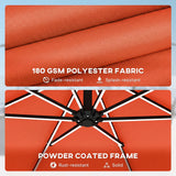 Outsunny 3 m Garden Cantilever Parasol with LED Solar Light, Round Overhanging Umbrella with 360 Rotation, Cover, Orange