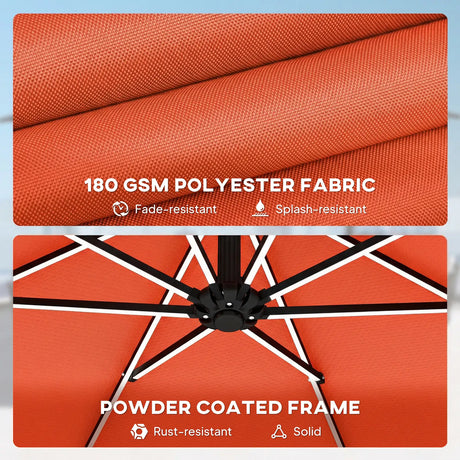 Outsunny 3 m Garden Cantilever Parasol with LED Solar Light, Round Overhanging Umbrella with 360 Rotation, Cover, Orange