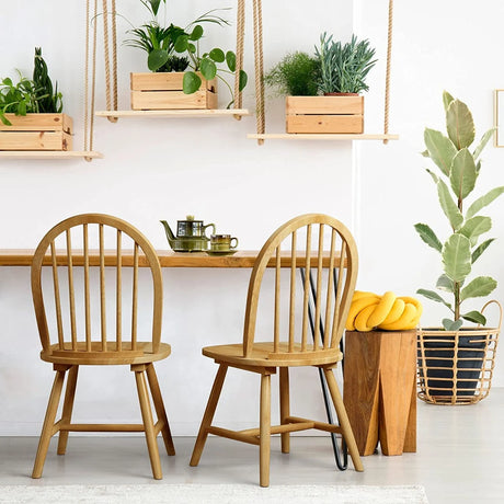 2 Piece Wooden Kitchen Dining chairs with High Spindle Back-Natural