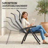 Outsunny Reclining Garden Chairs Set of 2, 5-Position Folding Sun Loungers with High Back, Retractable Footrest, Light Grey