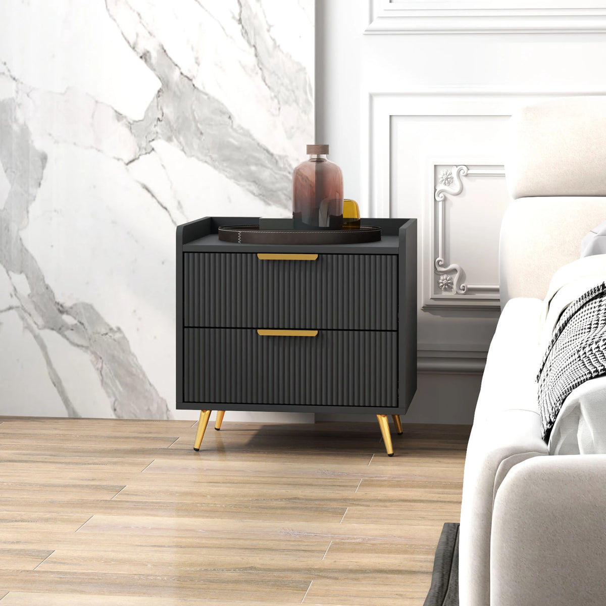 HOMCOM Elegant Two-Drawer Bedside Table Set of 2 - Black