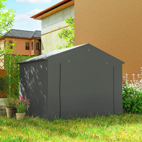 Outsunny 8 x 6 ft Outdoor Garden Storage Shed, Waterproof Bike Tent with Roll-Up Zipper Door