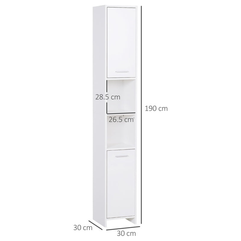 HOMCOM Bathroom Floor Storage Cabinet Slim Tallboy w/ Door Cupboard & Shelves For Living Room, Bedroom, Hallway White