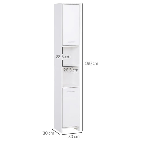 HOMCOM Bathroom Floor Storage Cabinet Slim Tallboy w/ Door Cupboard & Shelves For Living Room, Bedroom, Hallway White