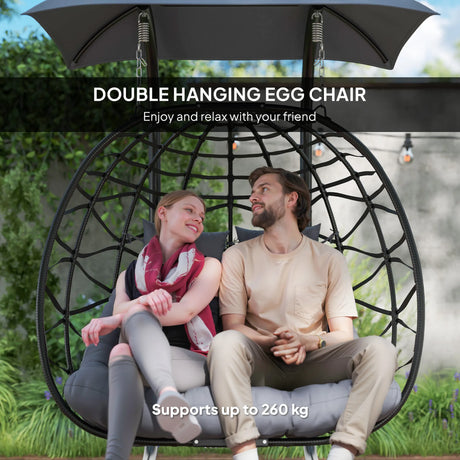 Outsunny Two-Seater Rattan Egg Chair - Black