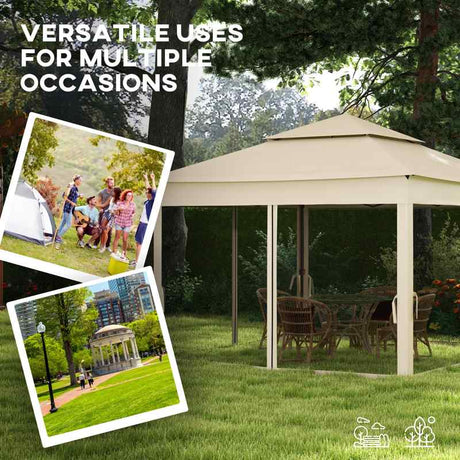 Outsunny 3 x 3(m) Pop Up Gazebo, Double-roof Garden Tent with Netting and Carry Bag, Party Event Shelter for Outdoor Patio, Cream White