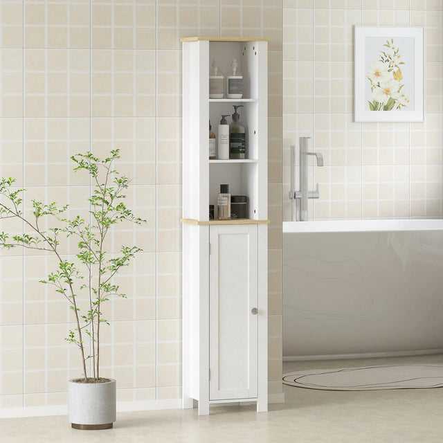 kleankin Slim Bathroom Storage Unit with Open Compartment, Bathroom Storage Cabinet with Adjustable Shelf, 34 x 23 x 165 cm, White