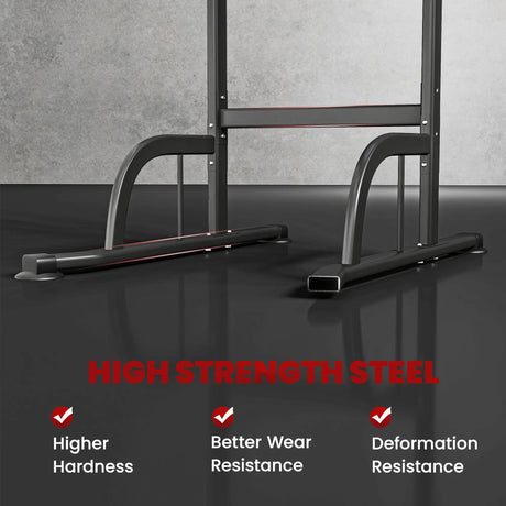 HOMCOM Power Tower Dip Station Pull Up Bar Multi-Function Push Up Equipment with Adjustable Height for Home Gym Strength Training Workout Fitness