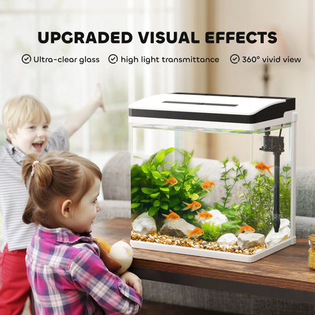 PawHut 28L Glass Aquarium Fish Tank with Filter, LED Lighting, for Betta, Guppy, Mini Parrot Fish, Shrimp, 38 x 26 x 39.5cm