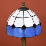 HOMCOM Handmade Stained Glass Table Lamp, Antique Bedside Lamp for Bedroom, Living room, Home, Nightstand, Decorative Night Light, Blue